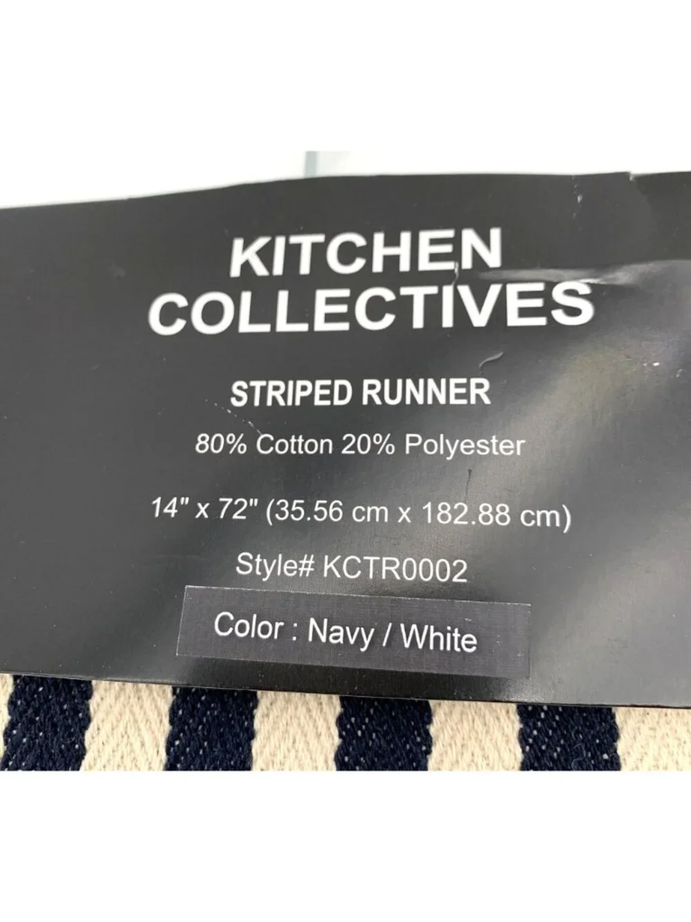 NWT Kitchen Collectives Navy & White Striped Table Runner 14